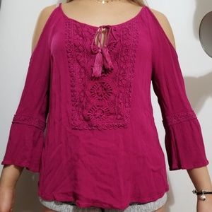 Off the shoulder fuschia top
